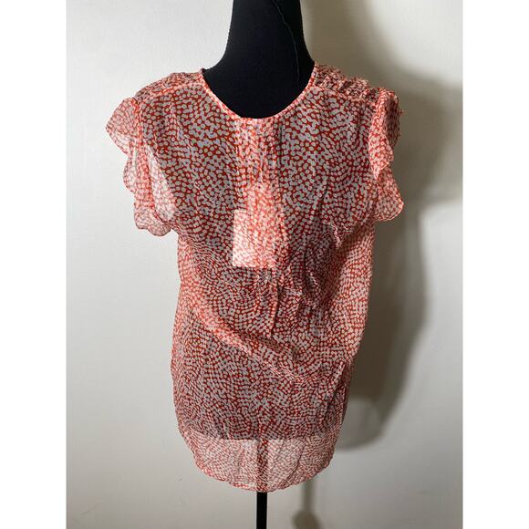 NWT Joie Red White Print Sheer Flutter Sleeve Top Sz S - Picture 4 of 7